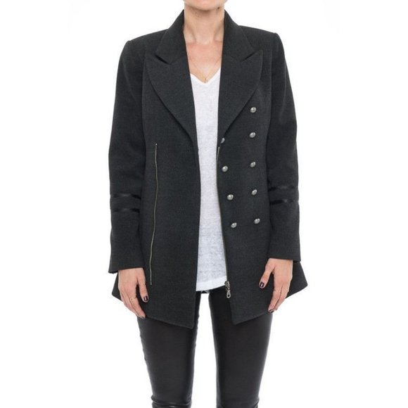 Anine Bing Military Zip Up Coat with Silver Buttons in Charcoal Size Medium - Picture 1 of 6